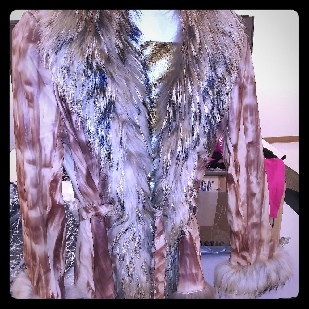 Fox fur and leather coat